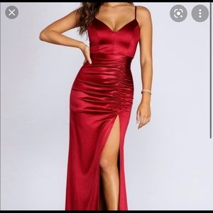 WINDSOR RED SATIN RUCHED DRESS